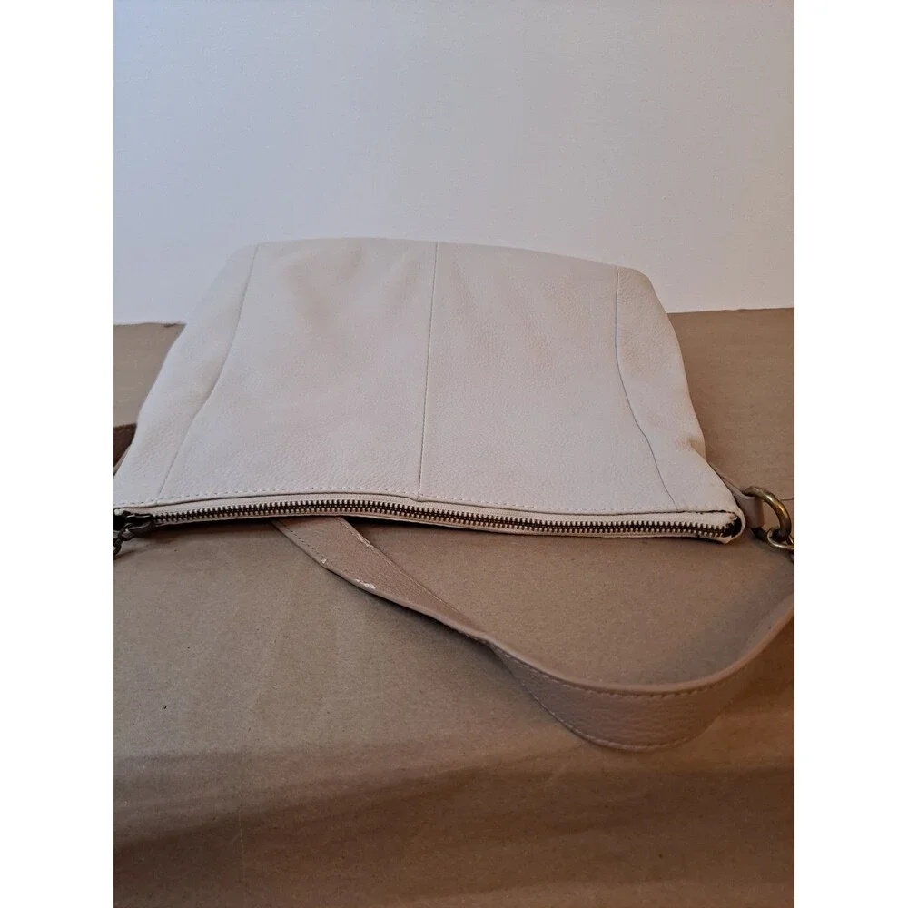 Elliot Lucca Pebbled Leather Coraline Hobo Bag Two-tone Beige Cream 12